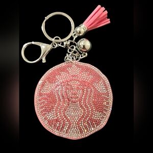 Pink Rhinestone Starbucks Bag Charm Keychain with Tassel